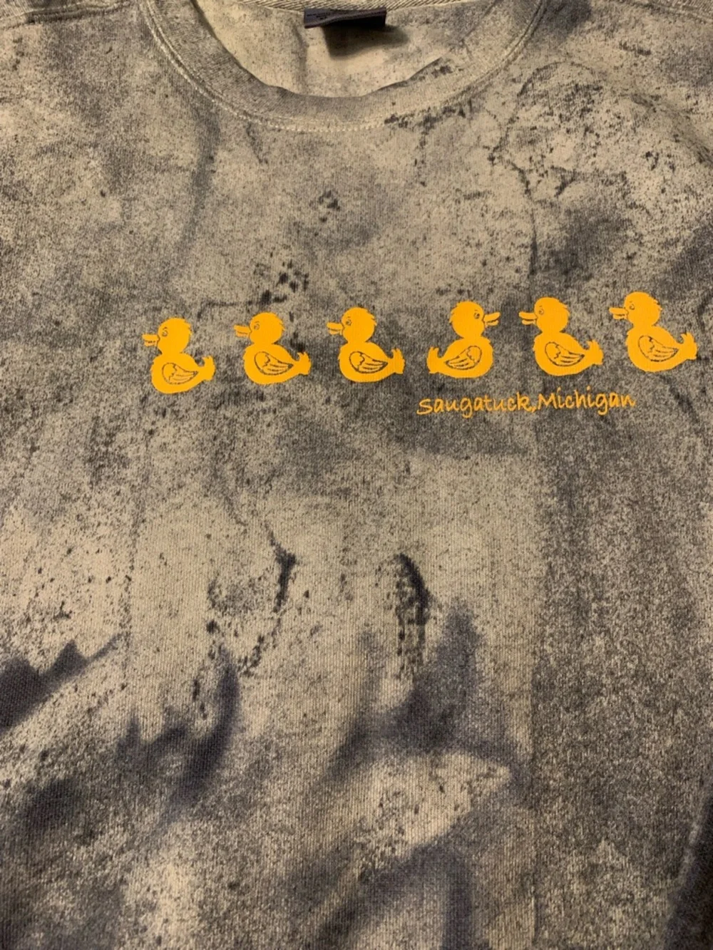 Men's Blue/Gray Tie-Dye Duck Graphic Crewneck Sweatshirt, size XL - Saugatuck MI - Picture 2 of 3